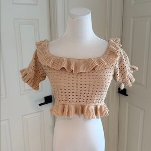 Blue Blush Ruffled Knit Top in Beige